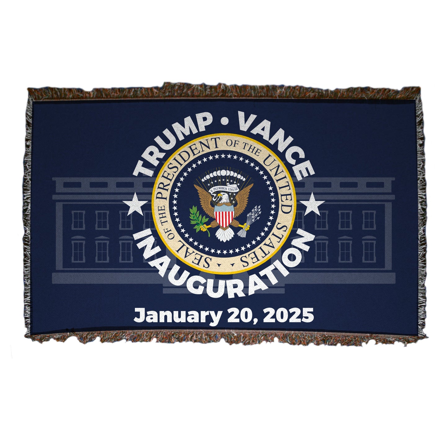 Donald Trump & JD Vance Inauguration Woven Throw Blanket – 35" x 54" Soft Polyester with Fringe