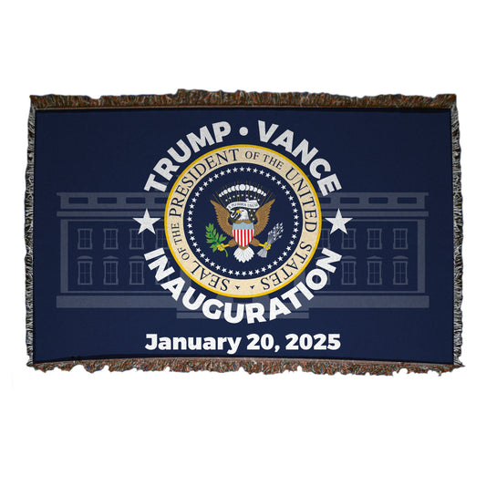 Donald Trump & JD Vance Inauguration Woven Throw Blanket – 35" x 54" Soft Polyester with Fringe