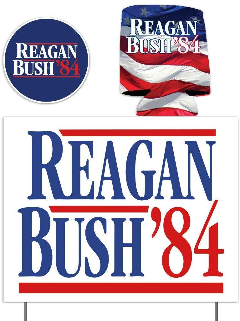 Reagan Bush '84 Gift Pack - Yard Sign, Decal & Can Cooler - FREE SHIPPING
