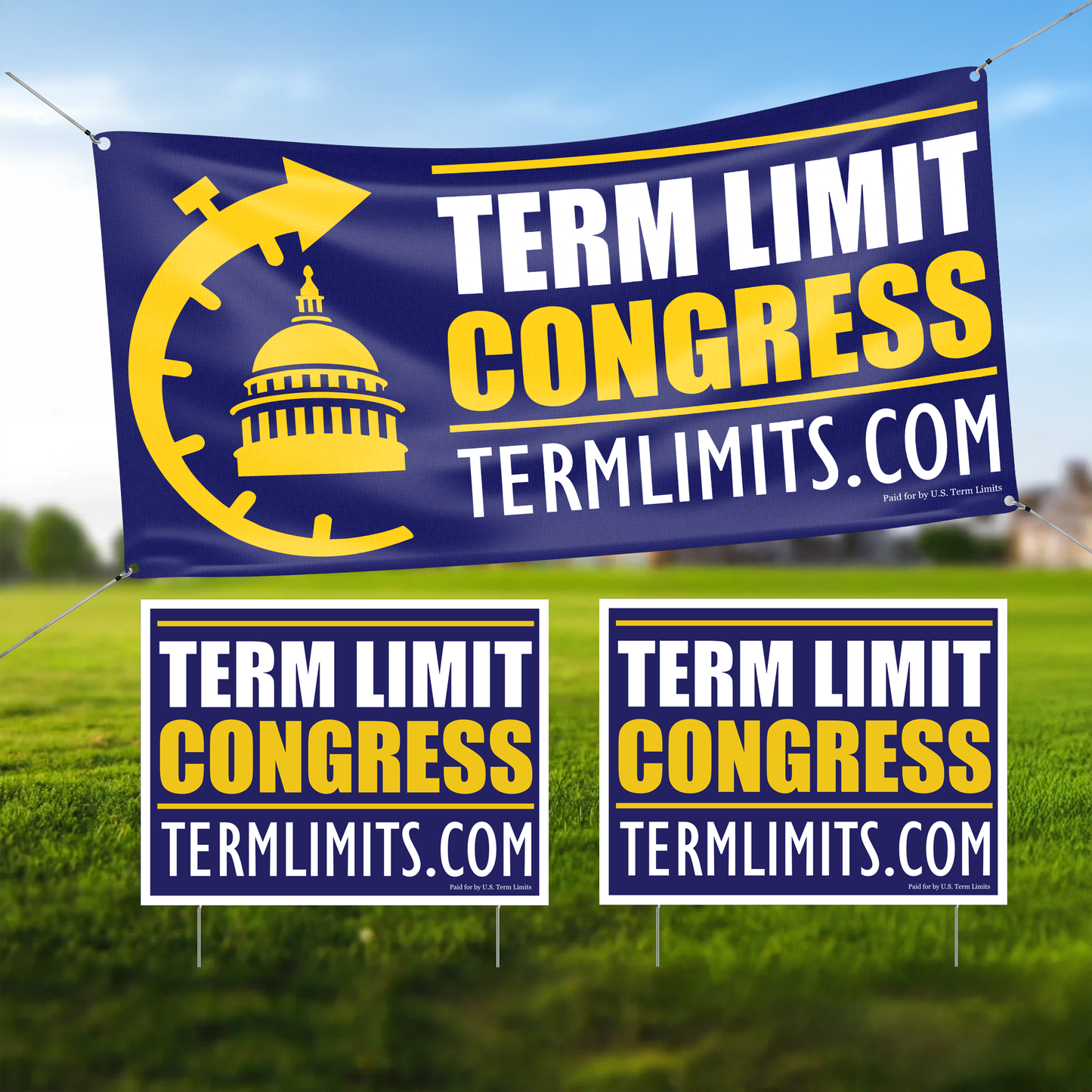 US Term Limits Yard Sign and Banner Bundle | Two 18"x24" Yard Signs with Stakes | One 3'x6' Banner
